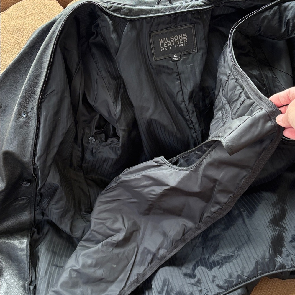 Sz XL Wilsons Leather black Trench Coat - Picture 7 of 9